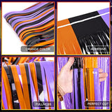 3 Pack Halloween Foil Fringe Curtains Backdrop Orange Purple Black Party Decor