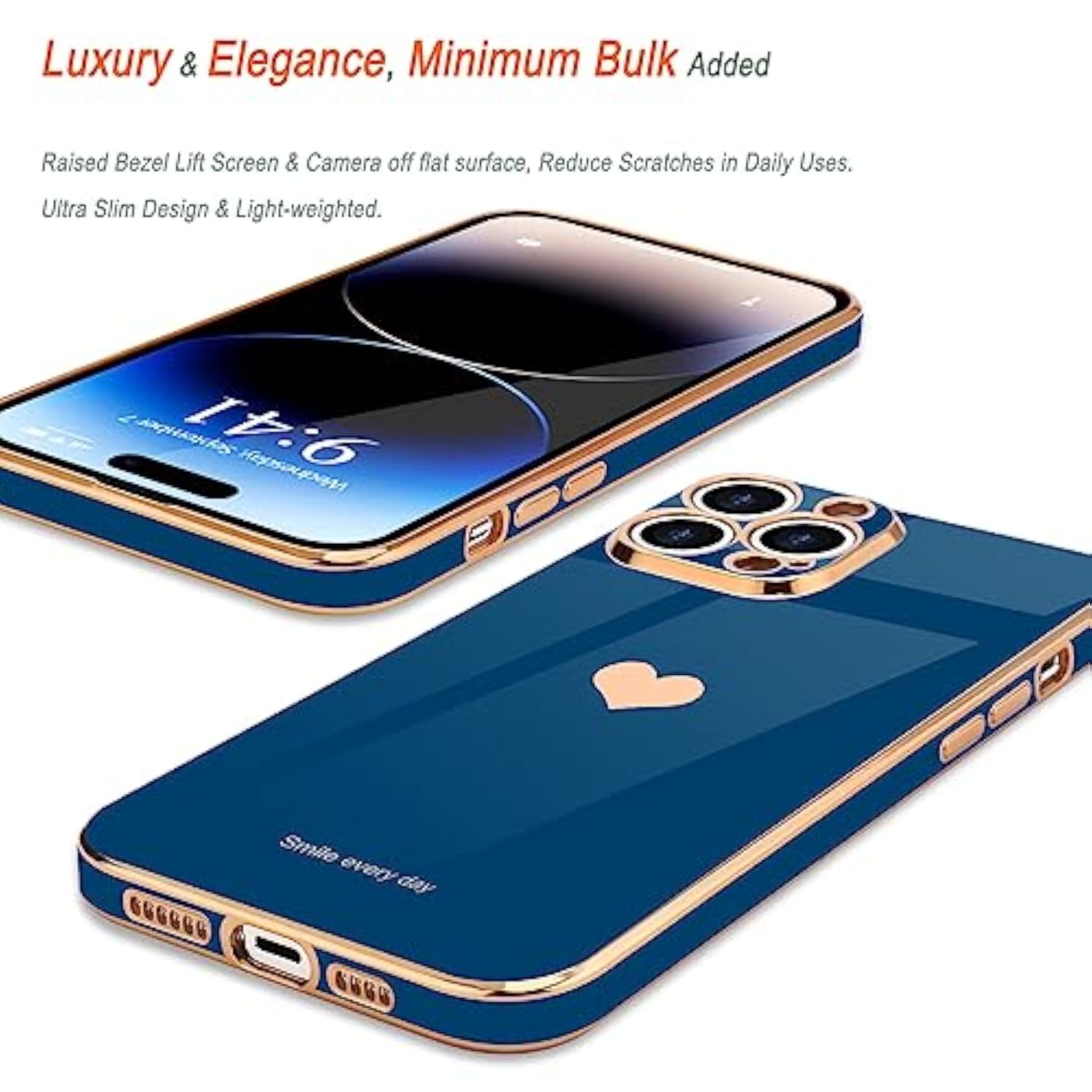 Compatible With Iphone 14 Pro Max Case For Girl Women Cute Love-Heart Luxury Bling Soft Cover Raised Camera Protection Bumper Silicone Shockproof Phone Case For Iphone 14 Pro Max, Royal Blue