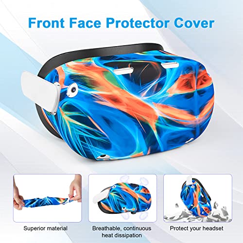 Accessories For Oculus Quest 2, Vr Accessory Set For Meta Quest 2, Include Controller Grip Leather Cover, Vr Shell Cover, Face Cover, The Best Gifts For Christmas And Halloween(Aurora Blue)