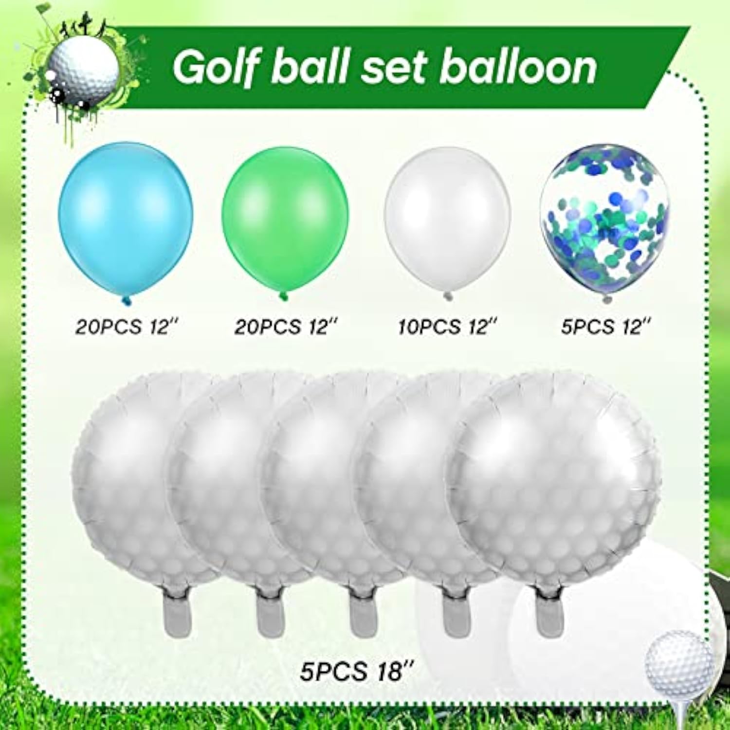 60-Piece Golf Theme Decoration Set,Including 5 Pcs 18 Inch Golf Foil Balloons,55 Items 12 Inch Navy Blue Green And White Latex,Confetti Balloons,Suitable For Sports Theme Party Decorations.