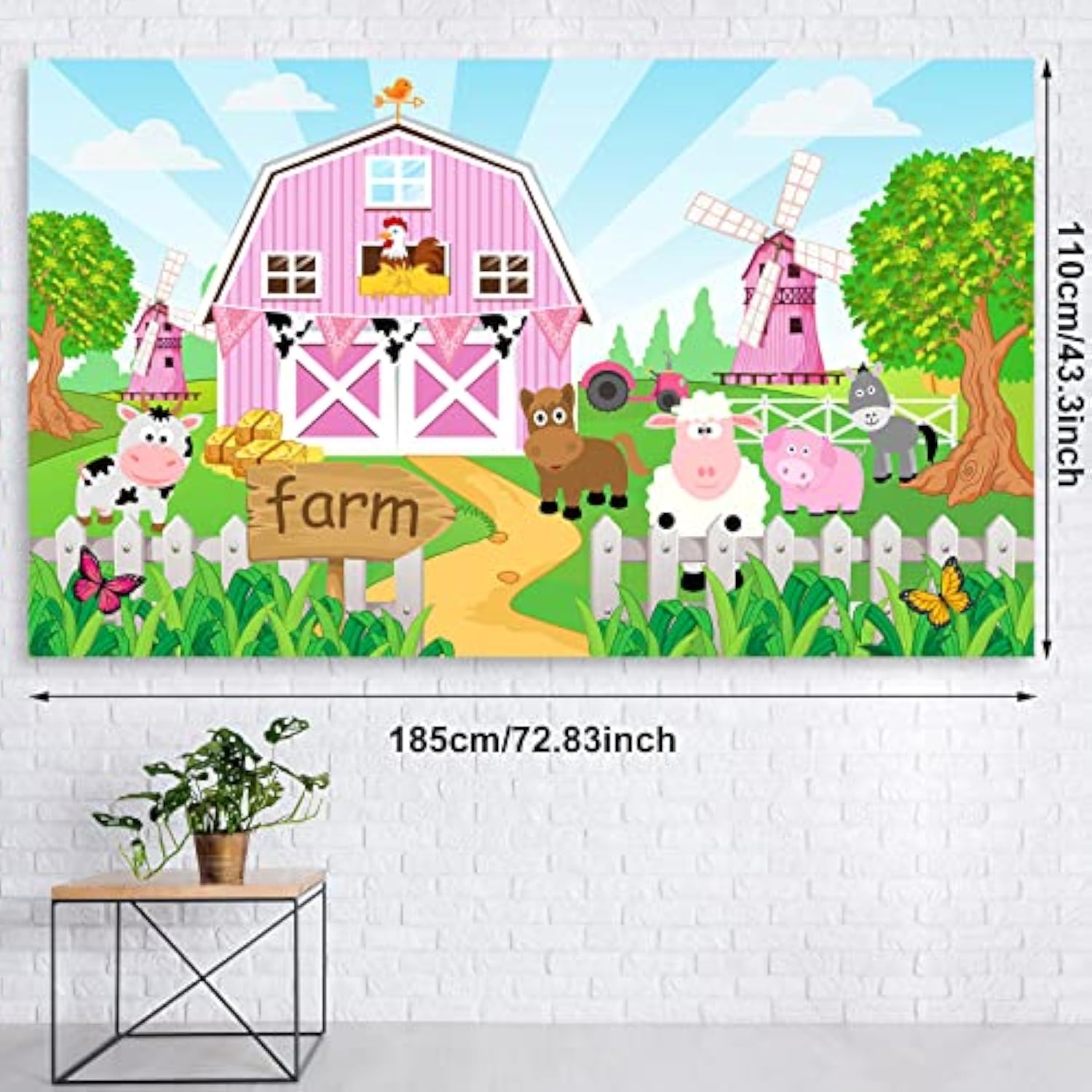 Farm Animals Theme Party Decorations Farm Barn Backdrop Banner Farmhouse Animals Decor Tablecloth Balloon Arch Garland Kit For Birthday Photography Baby Shower Party Supplies(Pink)