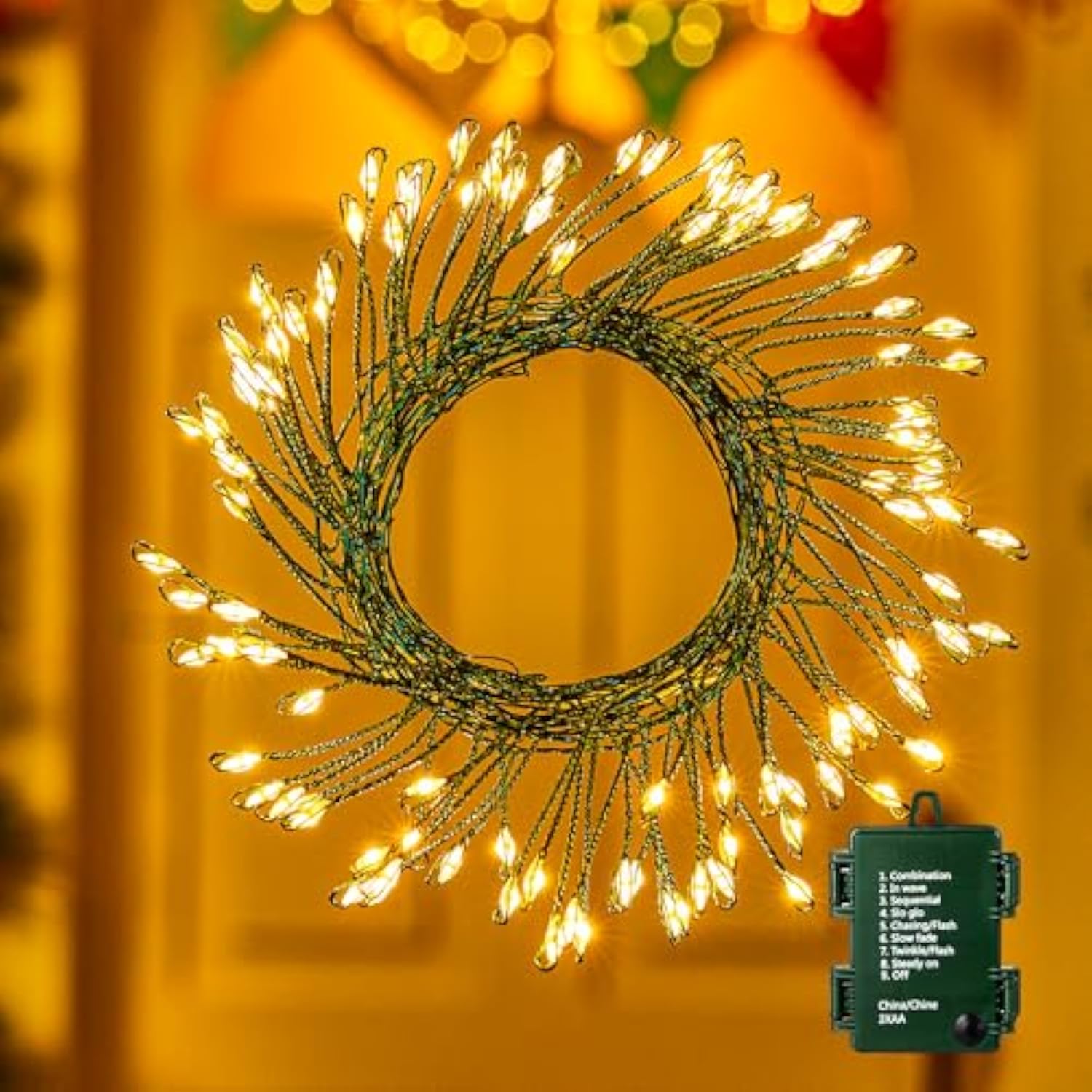 Fairy Lights Battery Operated, 10Ft 120Led Twinkle Firecracker String Lights With 8 Lighting Modes & Timer, Green Wire C