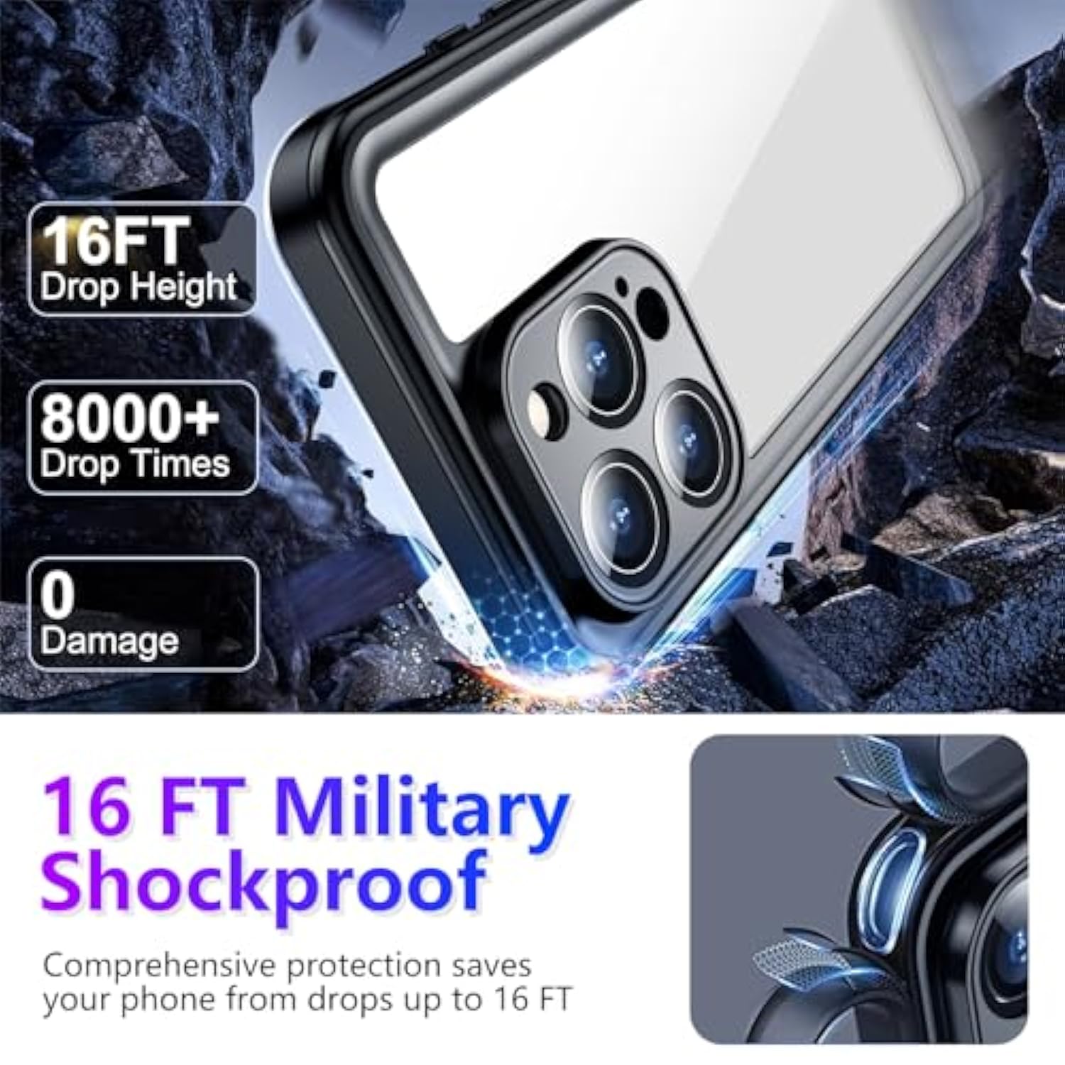 iPhone 16 Pro Waterproof Case, IP68, Built-in Screen & Camera Protector, 6.3"