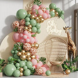 Pink Jungle Safari Balloon Garland Arch Kit 144Pcs Sage Green And Pink Giraffe Animal Print Balloons For Woodland Girls Baby Shower Wild One First Birthday Party Decoration
