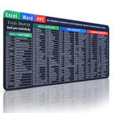 Excel Cheat Sheet Desk Pad, 31.5" X 11.8" Large Shortcuts Mouse Pad, Excel/Word/Power Point Computer Mat, Non-Slip Keyboard Shortcut And Xl Gaming Desk Mat For Office Computer