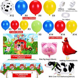 91Pcs Farm Animals Party Decorations Supplies, Farm Barn Animal Backdrop Farmhouse Decor Tablecloth Cow Print Horse Balloon Arch Garland Kit 1St Baby Shower Birthday Party Supply For Kids Girls