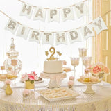 Felt Happy Birthday Banner With Glitter Letters, Cream White Boho Groovy Garland, Reusable Gold Glitter Sign, Thick Felt Bunting Decor For 1St Sweet 16 21St 30 40 50 60 70 Birthday Party