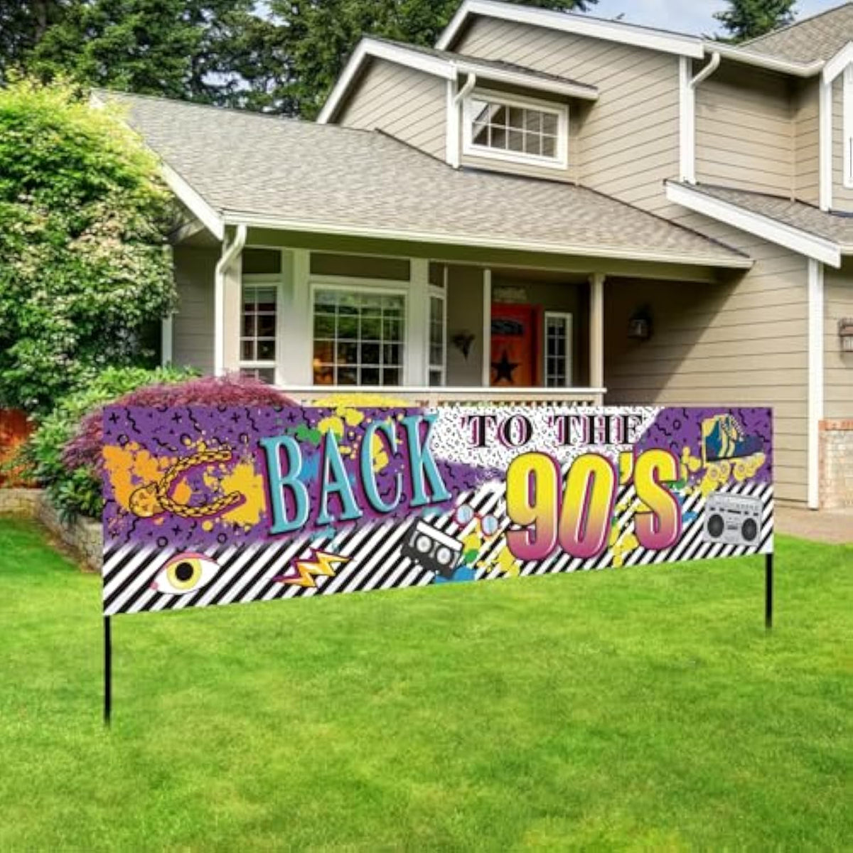 Back to the 90s Party Banner – Retro Hip Hop Graffiti Backdrop Décor