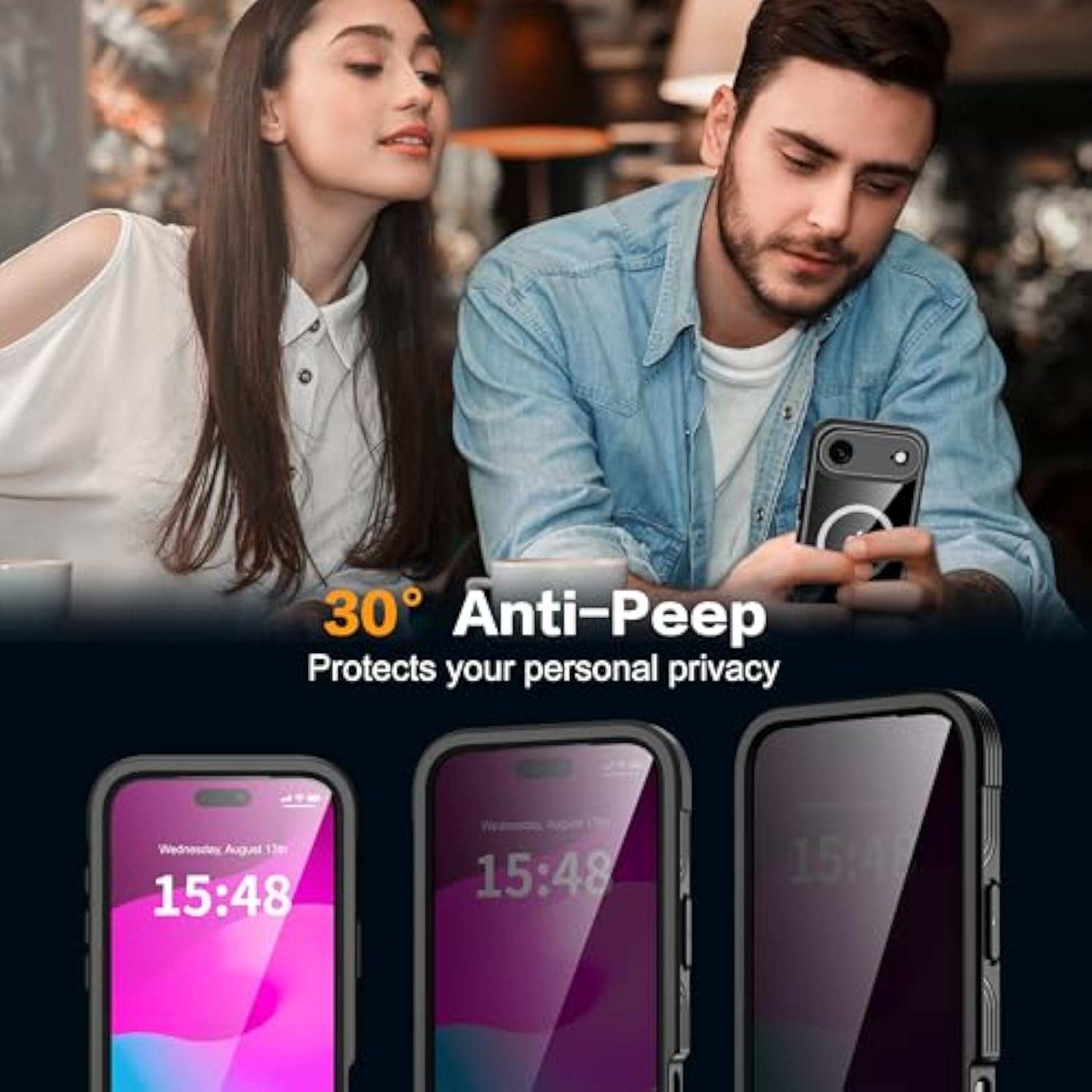 Magnetic For Iphone 17 Air Case, [Compatible With Magsafe] Built-In 9H & Privacy Screen Protector, [Military Grade Protection] Shockproof Anti Spy For Iphone 17 Air Phone Case, Black