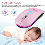 Led Wireless Mouse, Slim Rechargeable Wireless Bluetooth Mouse, 2.4G Portable Usb Optical Computer Mice With Usb Receiver And Type C Adapter (Pink)