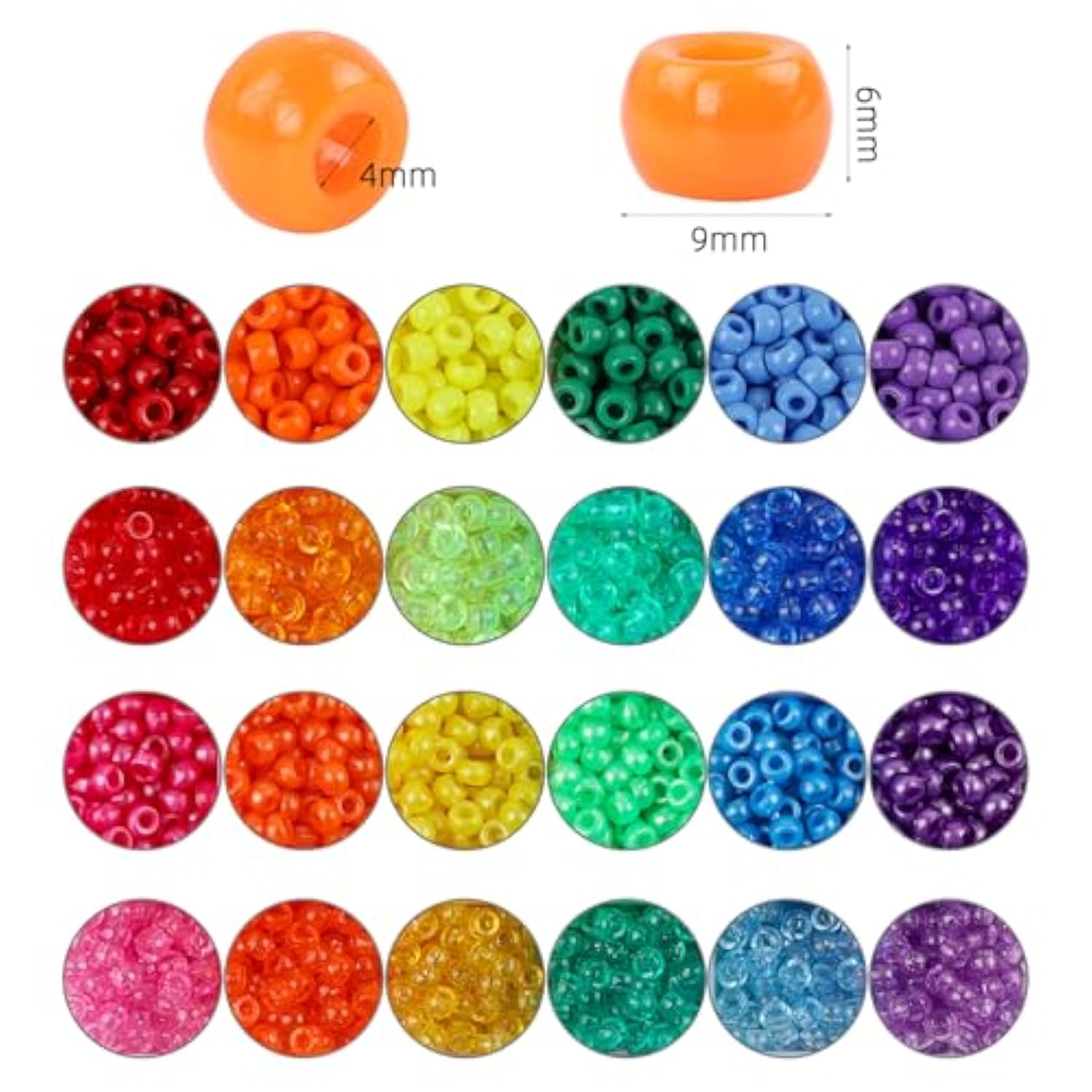 2880PCS Pony Beads Kit – 24 Colors, Large Hole Beads for Jewelry & Hair Crafts