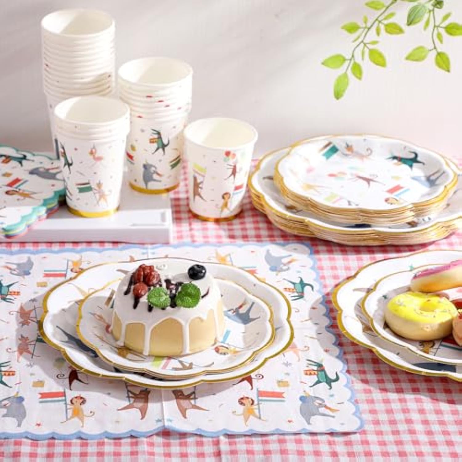 100 Pcs Animal Parade Party Plates Set, Including 9 Inch And 7 Inch Animal Parade Paper Scalloped Plates, Cute Disposable Napkins And Paper Cups For Kids Birthday Decorations, Baby Shower