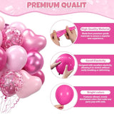 Hot Pink Balloons, 60Pcs Metallic Pink Magenta Balloons With Macaron Heart Latex Balloon Confetti Balloon For Girls Women Princess Valentine'S Day Birthday Baby Shower Engagement Party Wedding Decor
