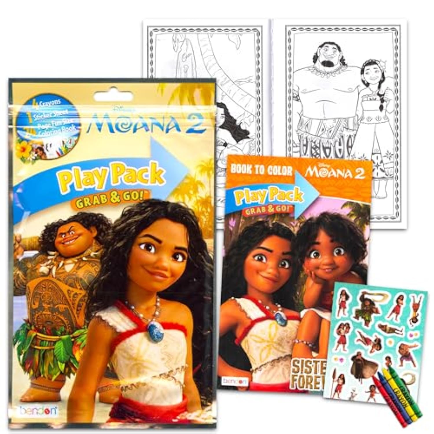 Publishing Set Of 15 Kids Play Packs Bundle ~ Fun Party Favors Coloring Book Crayons, Stickers, Door Hanger, Loot Bags (Moana)