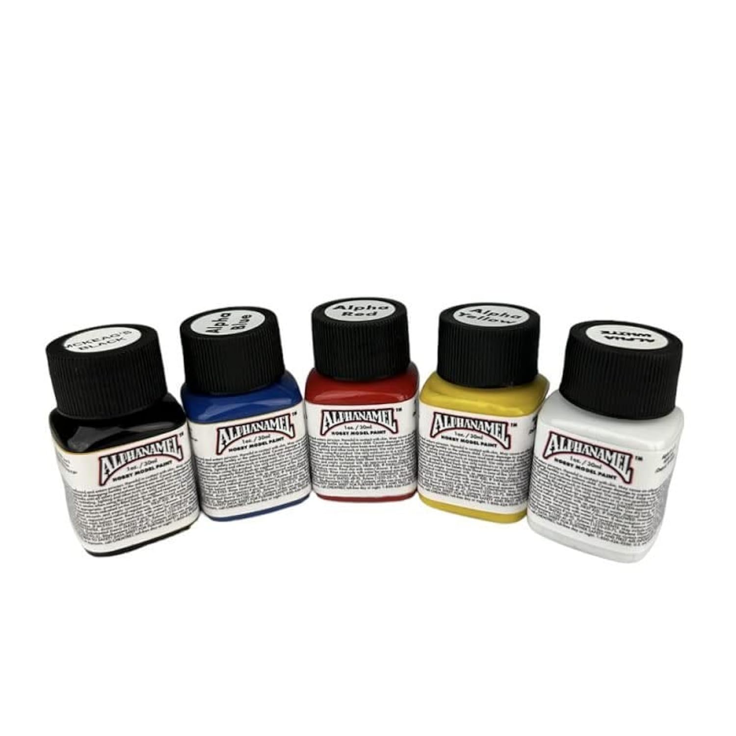 Alphanamel Hobby/Model Enamel Paint Primary Pack - 5 Essential Colors - Oil-Based, Fast Drying, Suitable For Miniatures, Metal, Plastic, Vinyl, Wood And Rubber