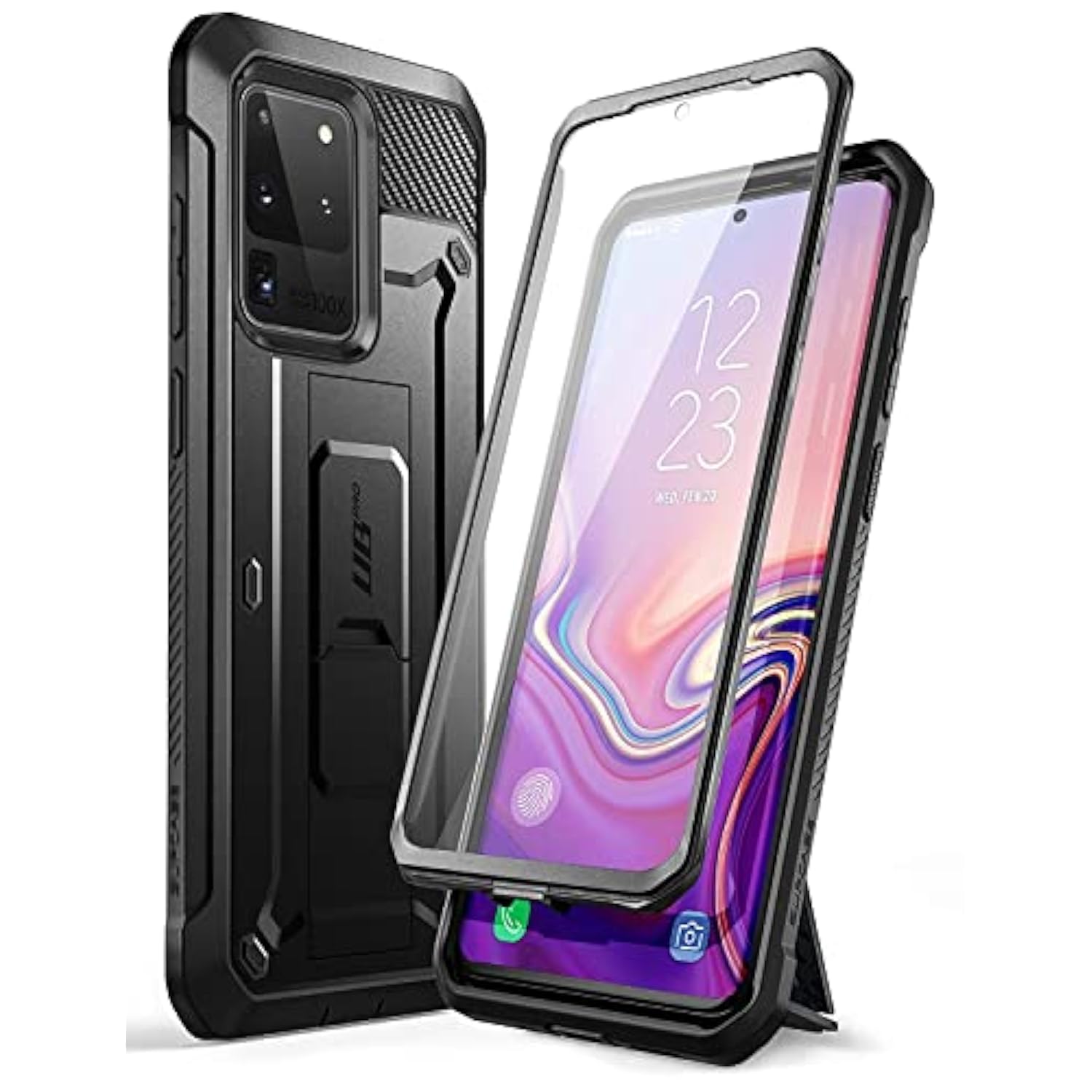 SupCase for Samsung Galaxy S20 Ultra Case with Screen Protector (Unicorn Beetle Pro), [Built-in Belt Clip & Stand] Full-Body Rugged Kickstand Protective Phone Case for Galaxy S20 Ultra 5G, Black