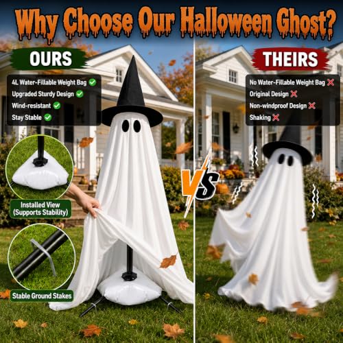 Halloween Ghost Decorations Indoor, 2 Pack Light Up Ghosts with A Broom