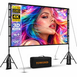 Outdoor Projector Screen With Stand, 120 Inch Portable Movie Screen - 16:9 4K Hd Foldable Anti-Crease Projection Screen With Carry Bag For Movie Nights, Camping And Parties Support Double Sided