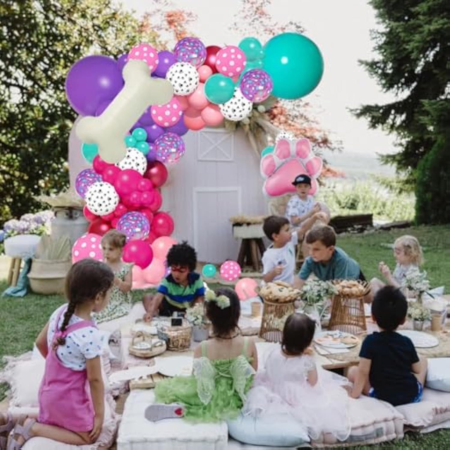 Puppy Party Balloon Garland Kit with Dog Bone Foil & Confetti Balloons for Girls' Celebrations