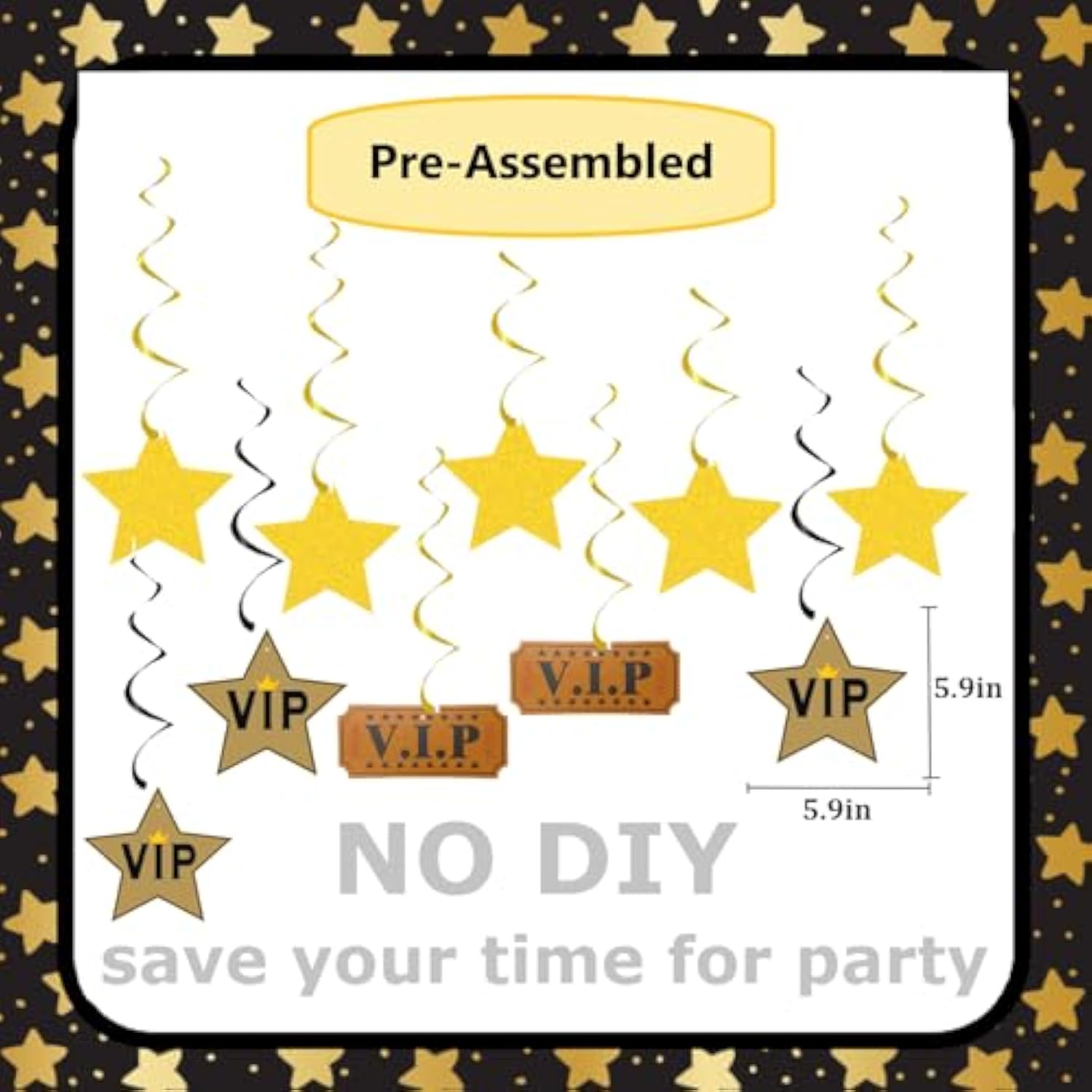 VIP Red Carpet Party Decorations Black Gold Banner Stars Hanging Swirls