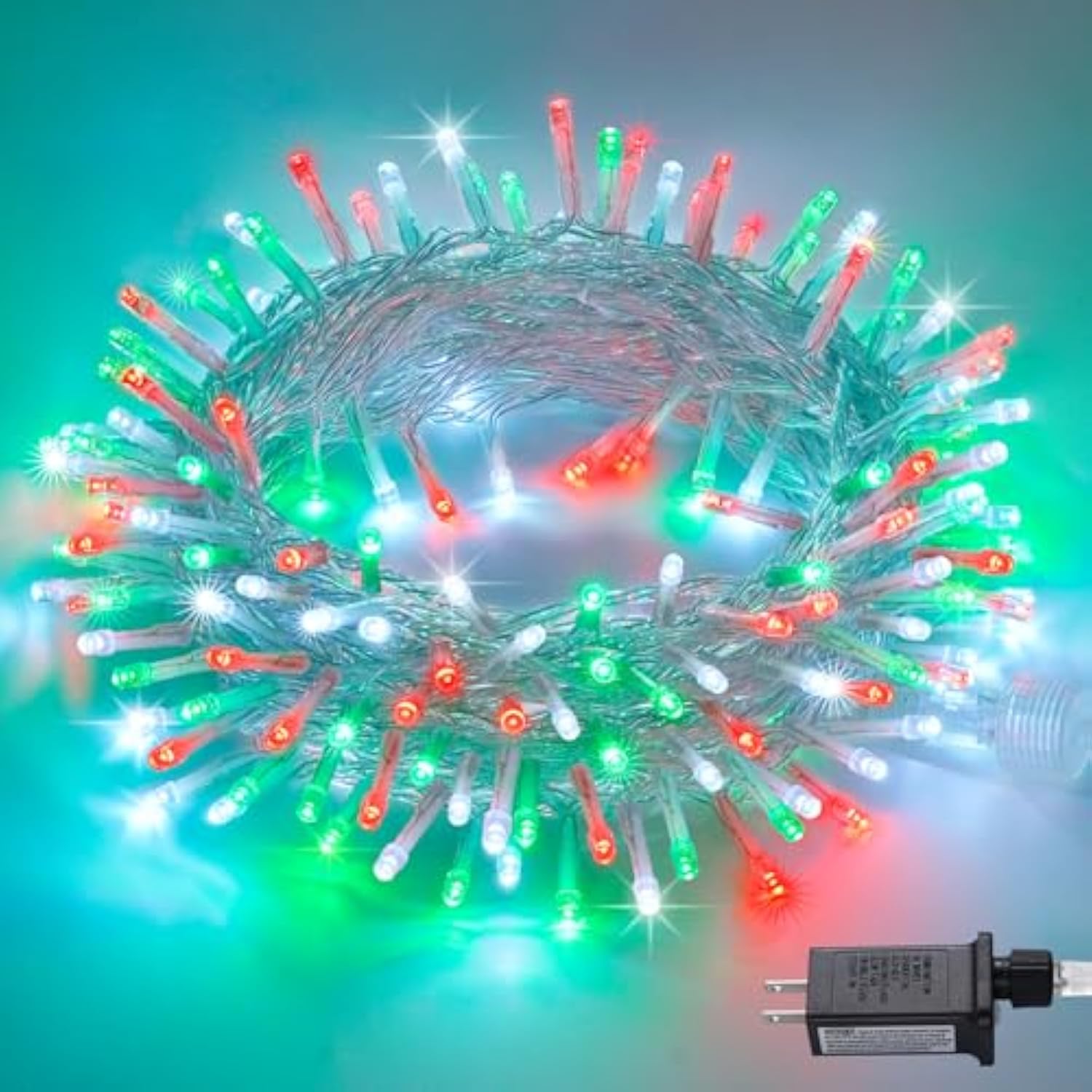 200 Led Red White And Green Christmas Lights Outdoor, 66Ft String Lights Indoor Clear Wire, Christmas Tree Lights Plug I