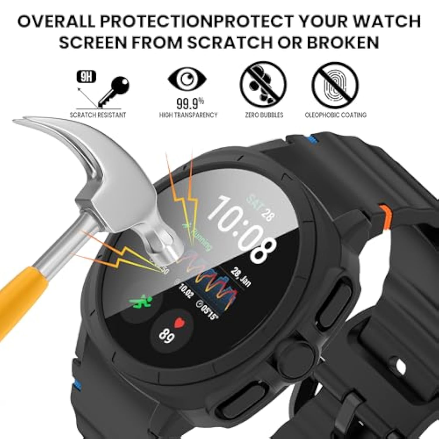 Intended For Samsung Galaxy Watch 7 Case 40Mm 44Mm Pc Rugged Bumper Frame With Tempered Glass Shock Proof Protective Shell For Galaxy Watch 7 Cover (Black&Gray, 44Mm)