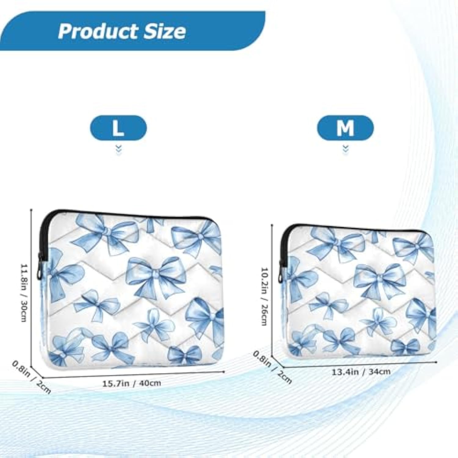 Blue Bows Laptop Sleeve For 13-14 Inch, Shockproof & Protective Case, Portable Computer Bag