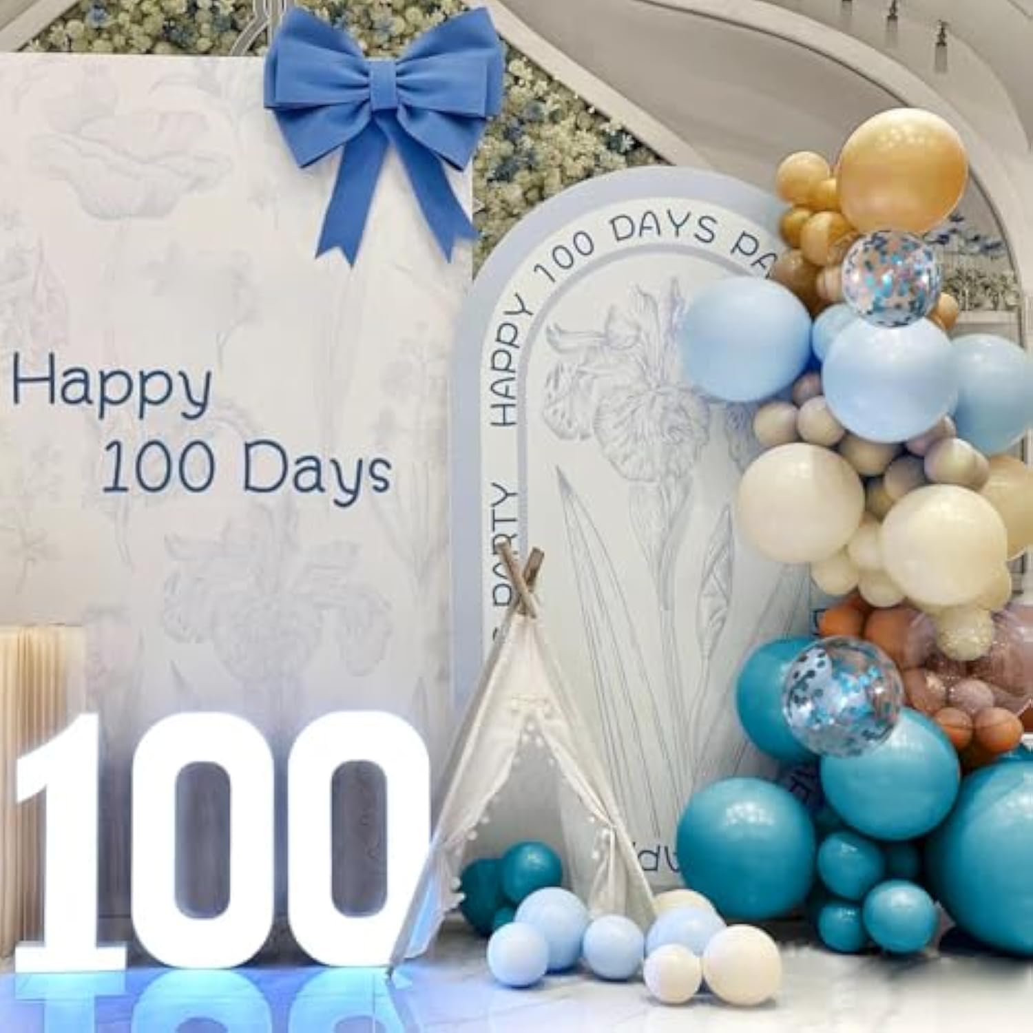 156 Pcs Boho Brown and Blue Balloon Garland Arch Kit Light Blue Caramel White Sand Balloons