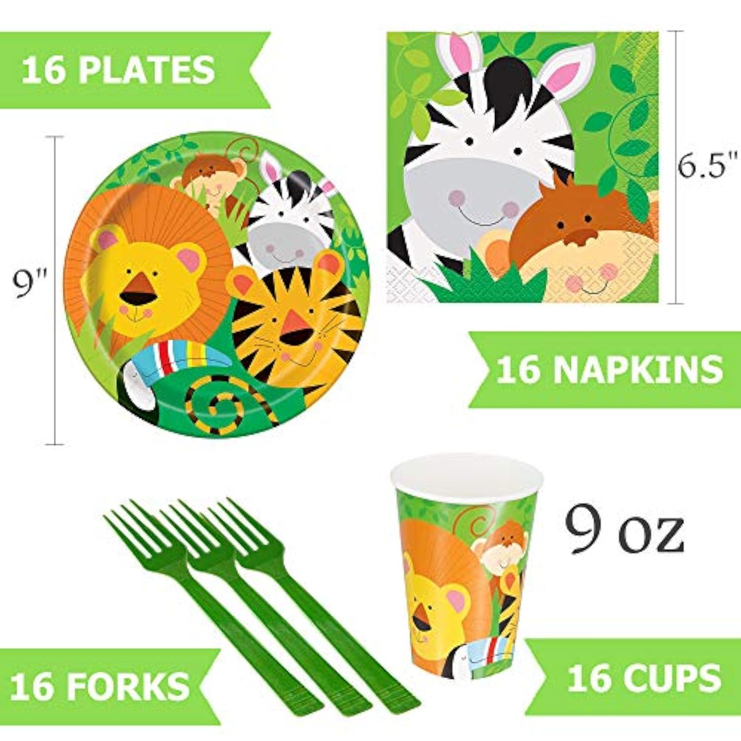 Jungle Party Supplies, Safari Birthday Decorations - Safari Theme Balloons, Birthday Banner, Paper Plates, Cups, Napkins, Forks, Tablecloth, Zoo Animals Tattoos