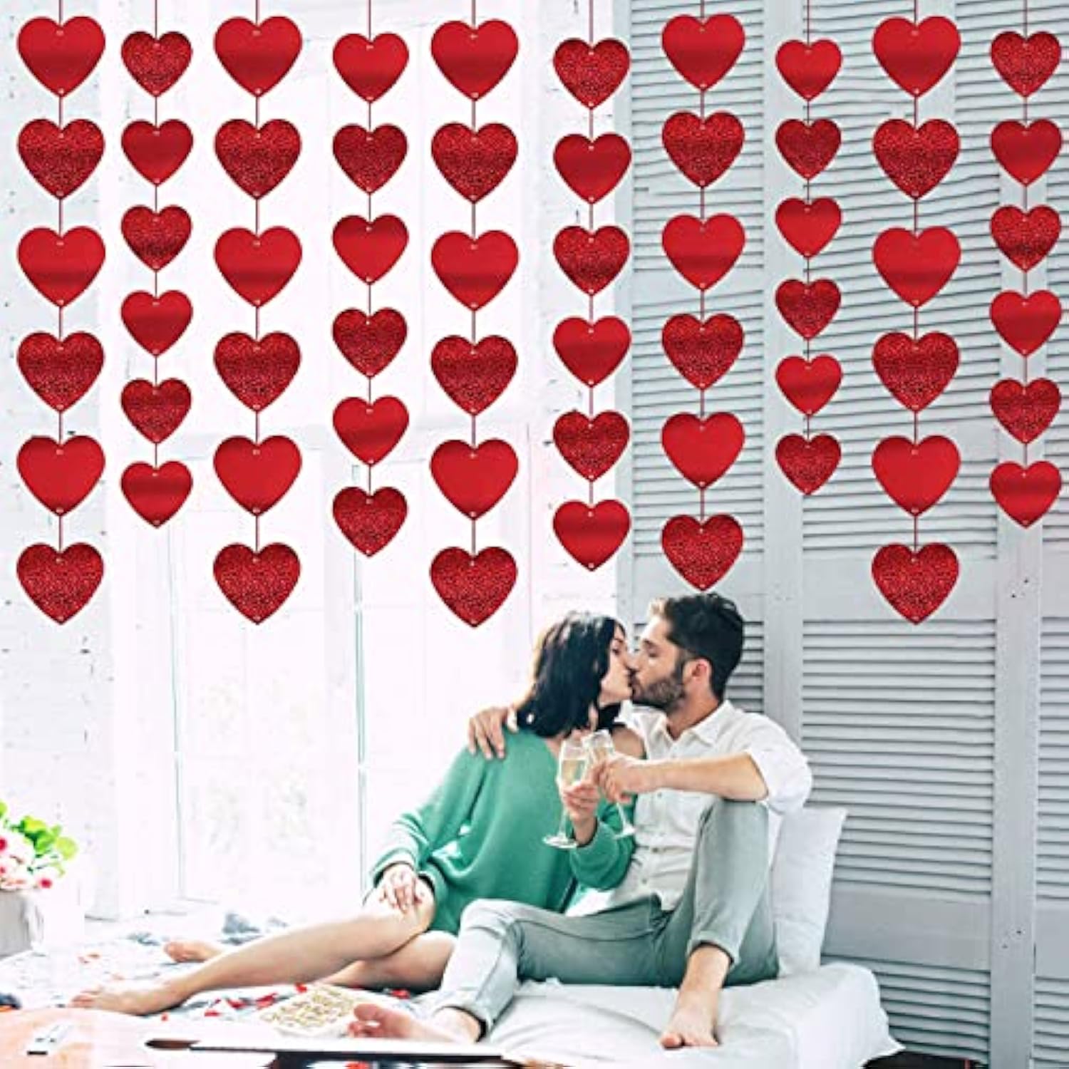 90 Hearts Valentines Day Heart Banner Decorations Felt Red Heart Shape