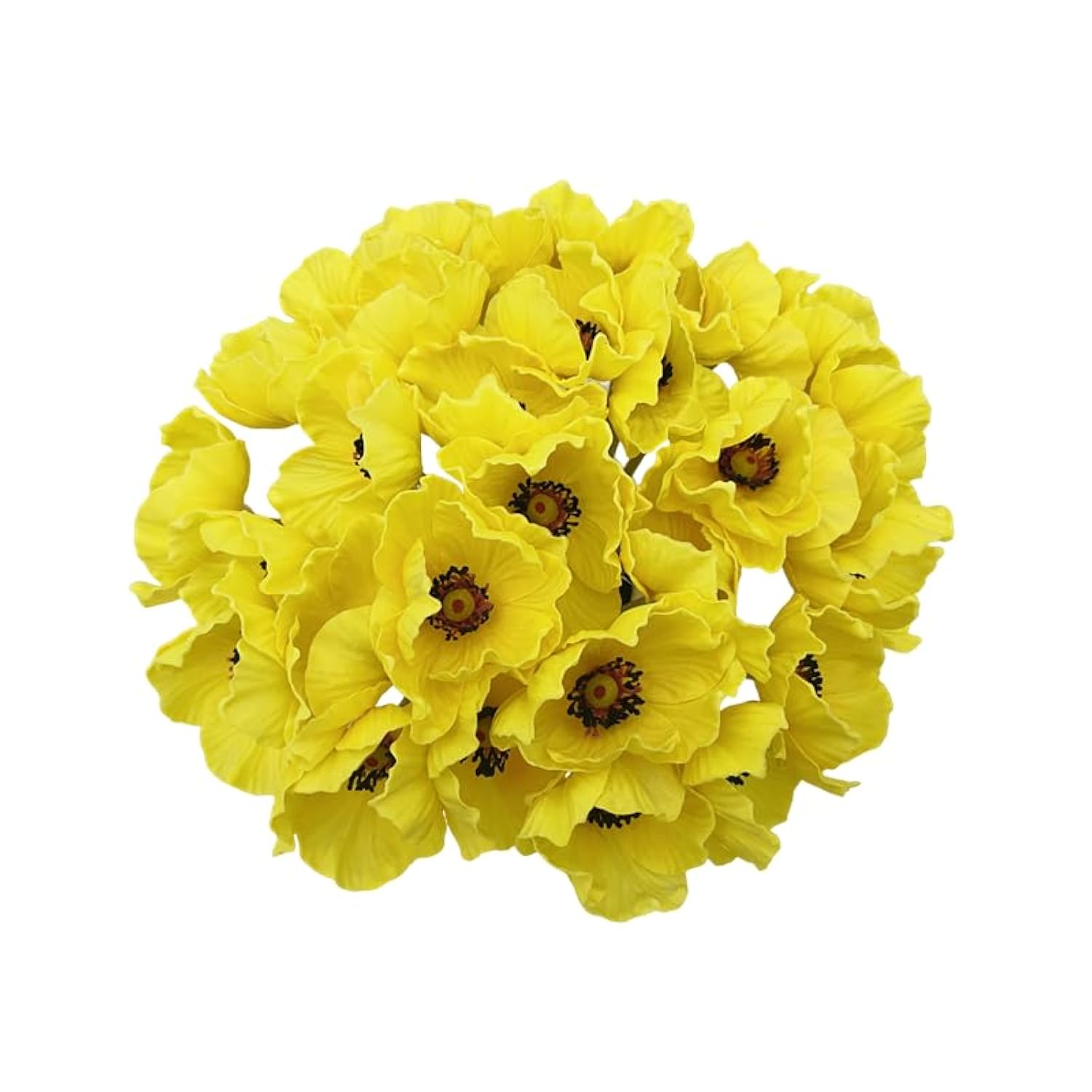 10 Stems Artificial Poppies Real Touch Pu Fake Latex Flowers For Wedding Holiday Bridal Bouquet Home Party Decor (Yellow)