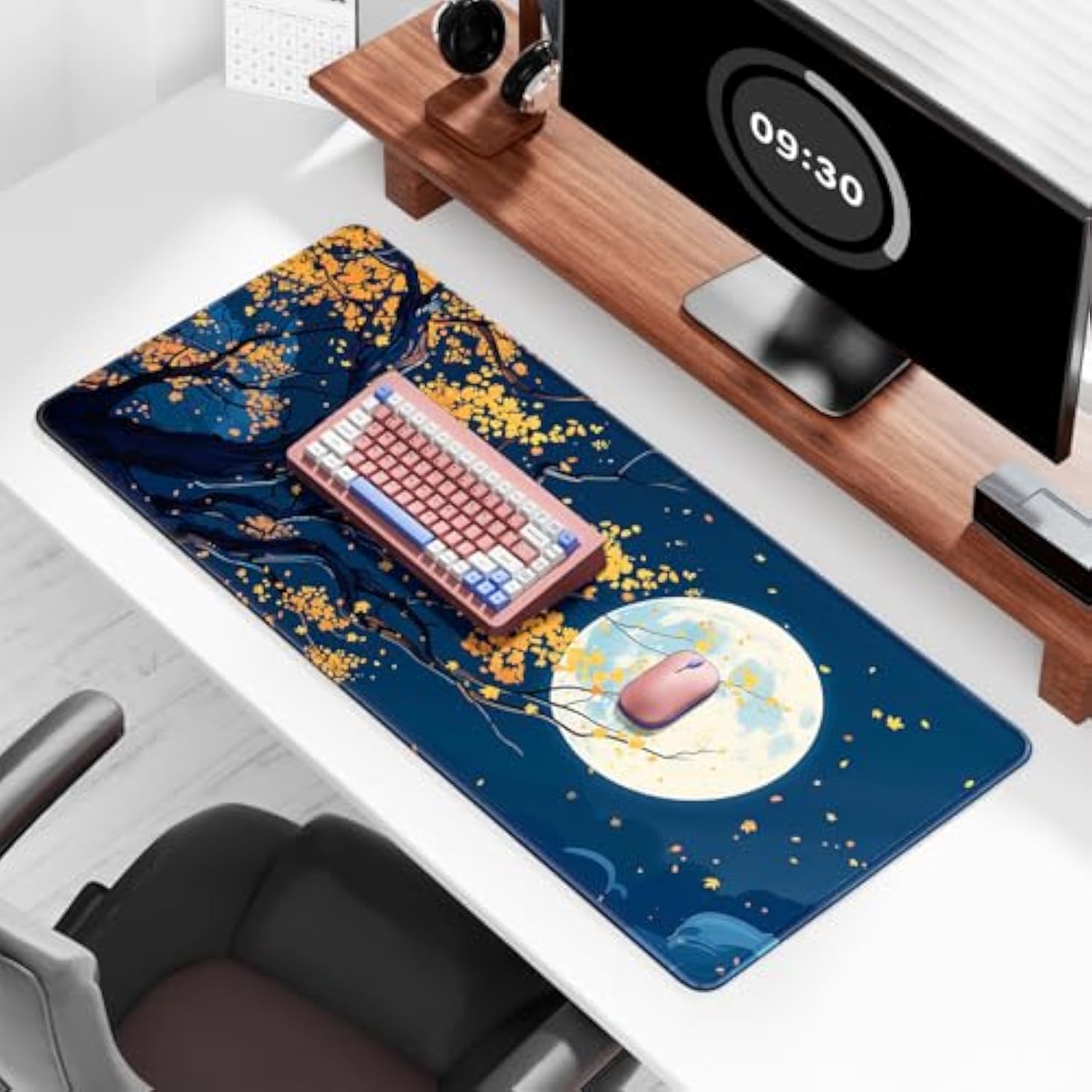Large Gaming Mouse Pad, Nature Theme Xxl 35.4 X 15.7 In Desk Pad Stitched Non-Slip Rubber Long Computer Mousepad Thin Extended Full Size Desk Mat For Desktop Laptop Wireless Mice, Maple