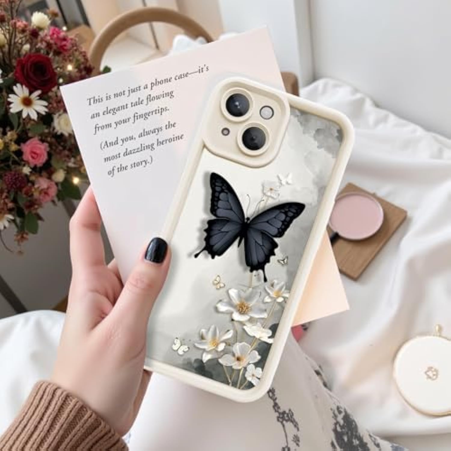 For Iphone 14 Case, Creative Butterfly Pattern Design For Girl Women, Soft Silicone Shockproof Anti-Scratch Protection Phone Cover For Iphone 14 (3D Black Butterfly)
