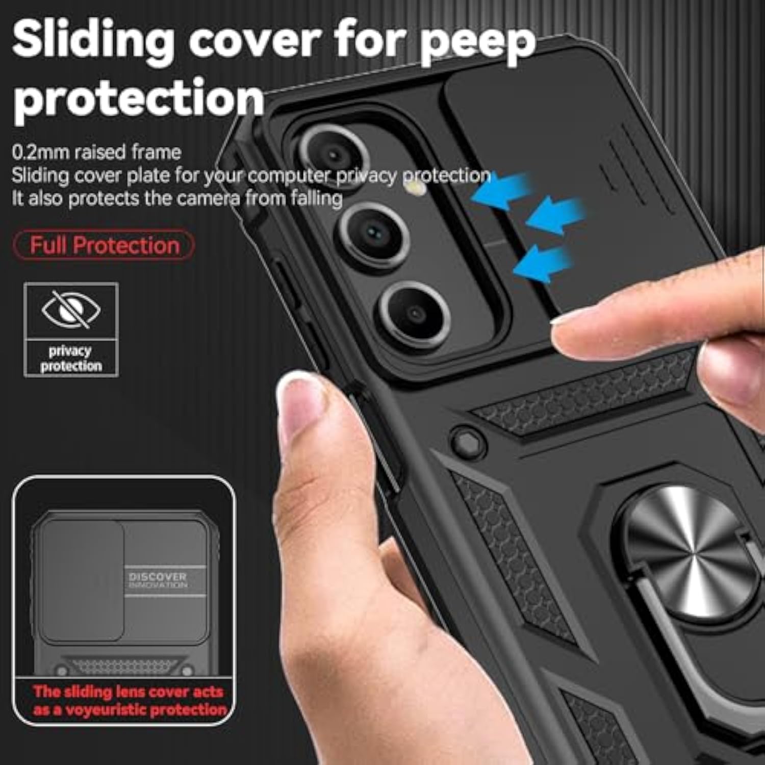 For Samsung Galaxy A16 5G Case With Slide Camera Cover Hd Screen Protector [Military Grade 16Ft. Drop Tested] Magnetic Ring Holder Kickstand Protective Phone Case For Galaxy A16 5G 2025, Black