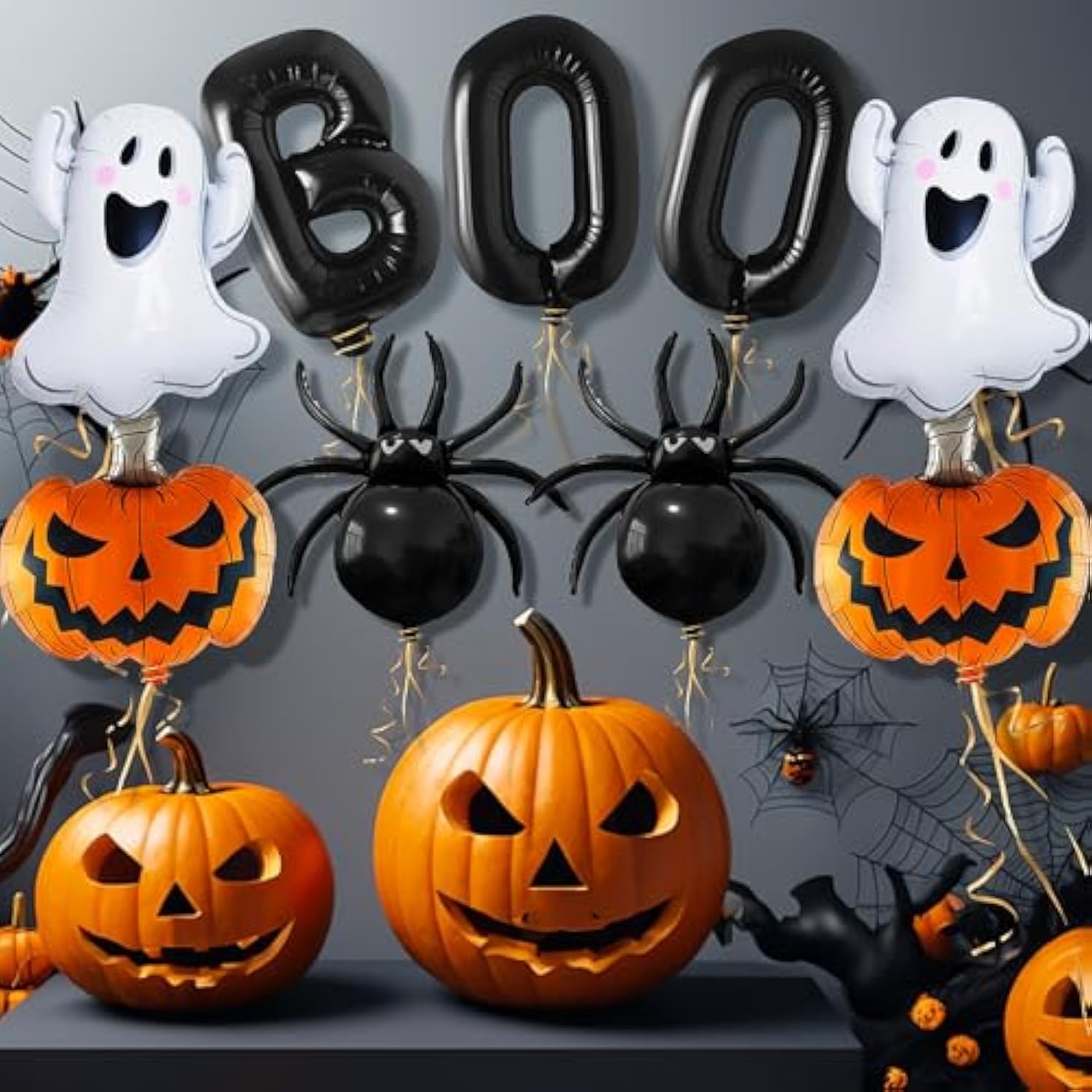 Halloween Boo Balloon Set 9PCS Ghost Spider Pumpkin Foil Balloons for Spooky Party Decorations