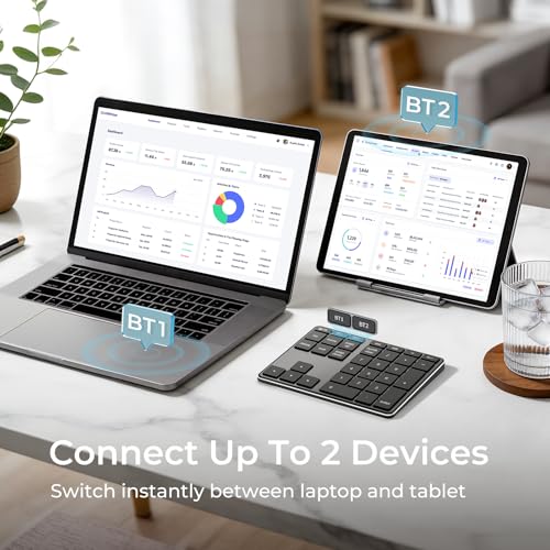 Bluetooth Number Pad, Aluminum 34-Key Wireless Numeric Keypad, Usb-C Rechargeable Numpad Keyboard For Data Entry And Accounting, Compatible With Laptop, Mac, Surface Pro, Pc Desktop