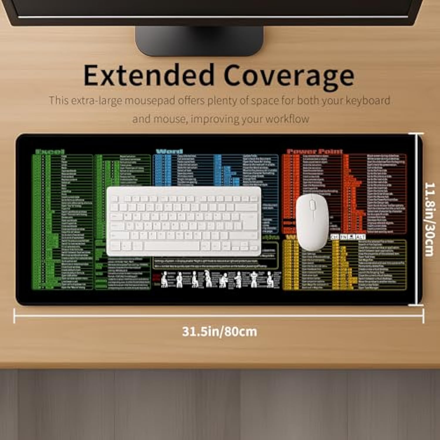Extra Large Mouse Pad, Excel Keyboard Shortcuts For Desk, Ideal For Work & Study (Mp-09)