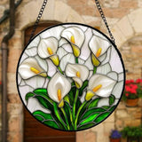 Stained Glass Window Hanging, White Calla Lily Suncatcher Diamond Glass Panel Hangings Flowers Sun Catchers Decor For Birthday For Women, Men, Wife, Aunt, And Mom 6.3 In