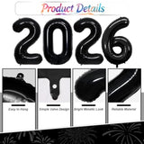 16in Black Hello 2026 Foil Number Balloons Happy New Year Party Decorations