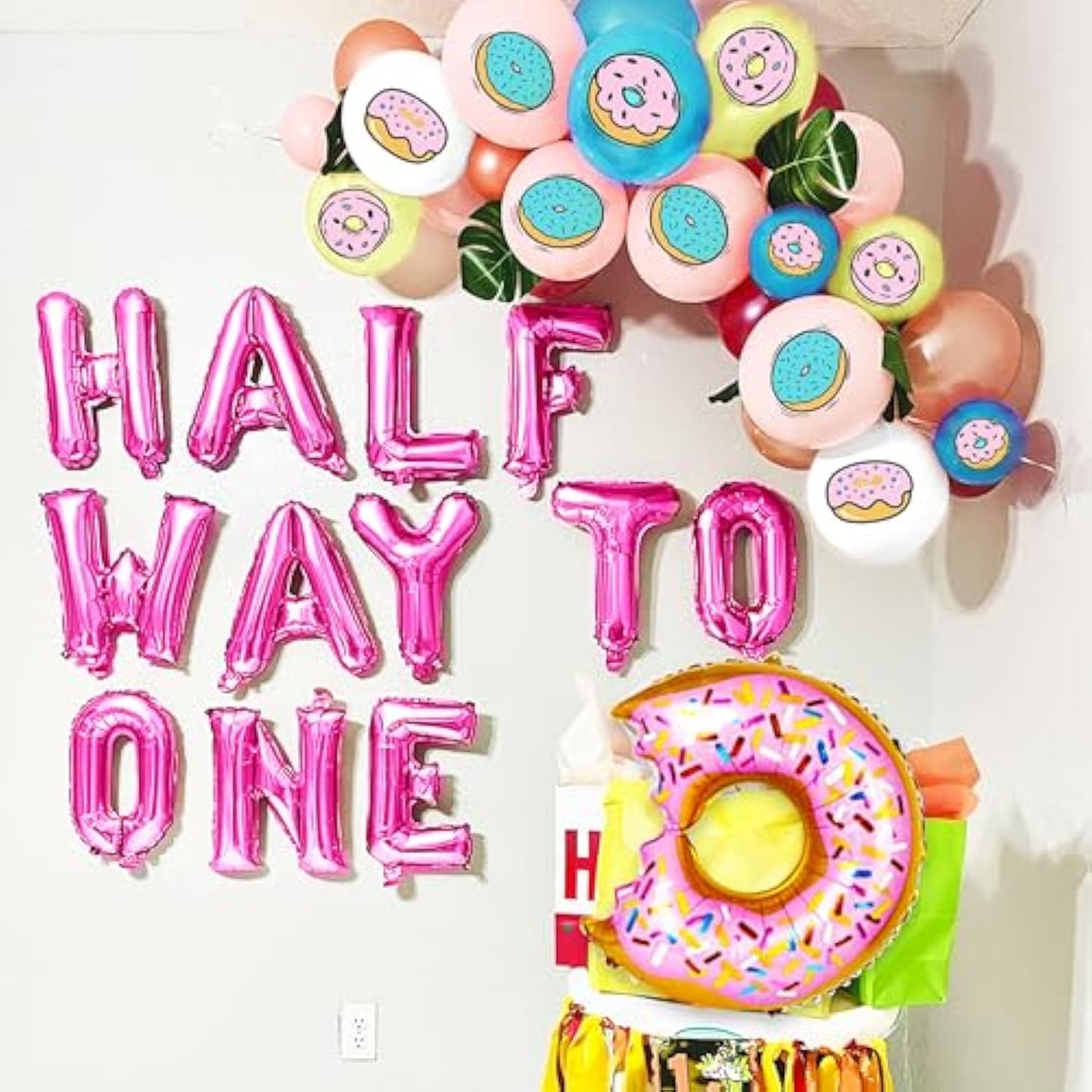 12 Pink Donut Half-Birthday Balloons For Children'S Birthday Party