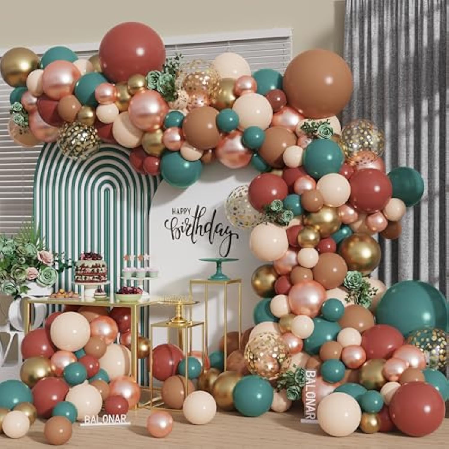 Dusty Blue Balloon Arch Kit: Coffee, Gold Confetti Balloons - Fall Party Decor
