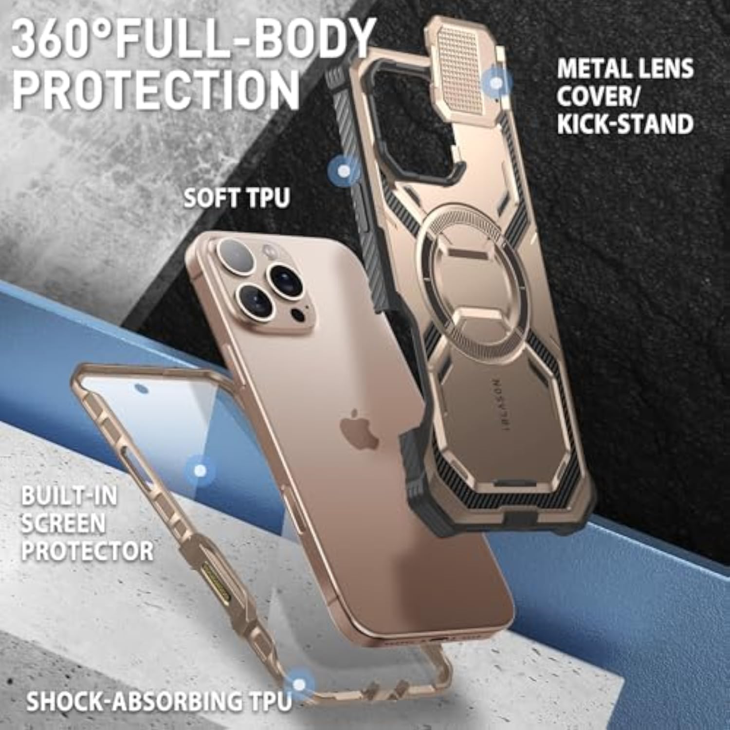 i-Blason MagSafe Case for iPhone 16 Pro with Built-in Stand, 6.3 inch, Rose Gold