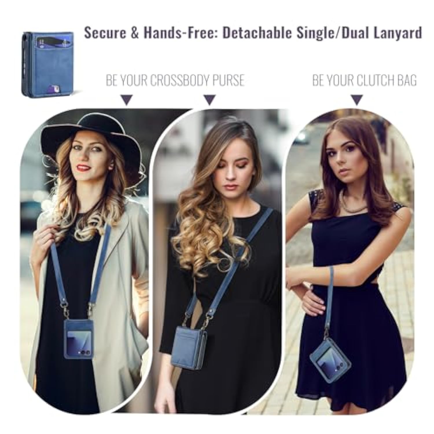 For Samsung Galaxy Z Flip 7 Pu Leather Wallet Phone Case With Card Slots (Holds 5-7 Cards), Anti-Drop Protection, Wrist & Shoulder Strap Blue