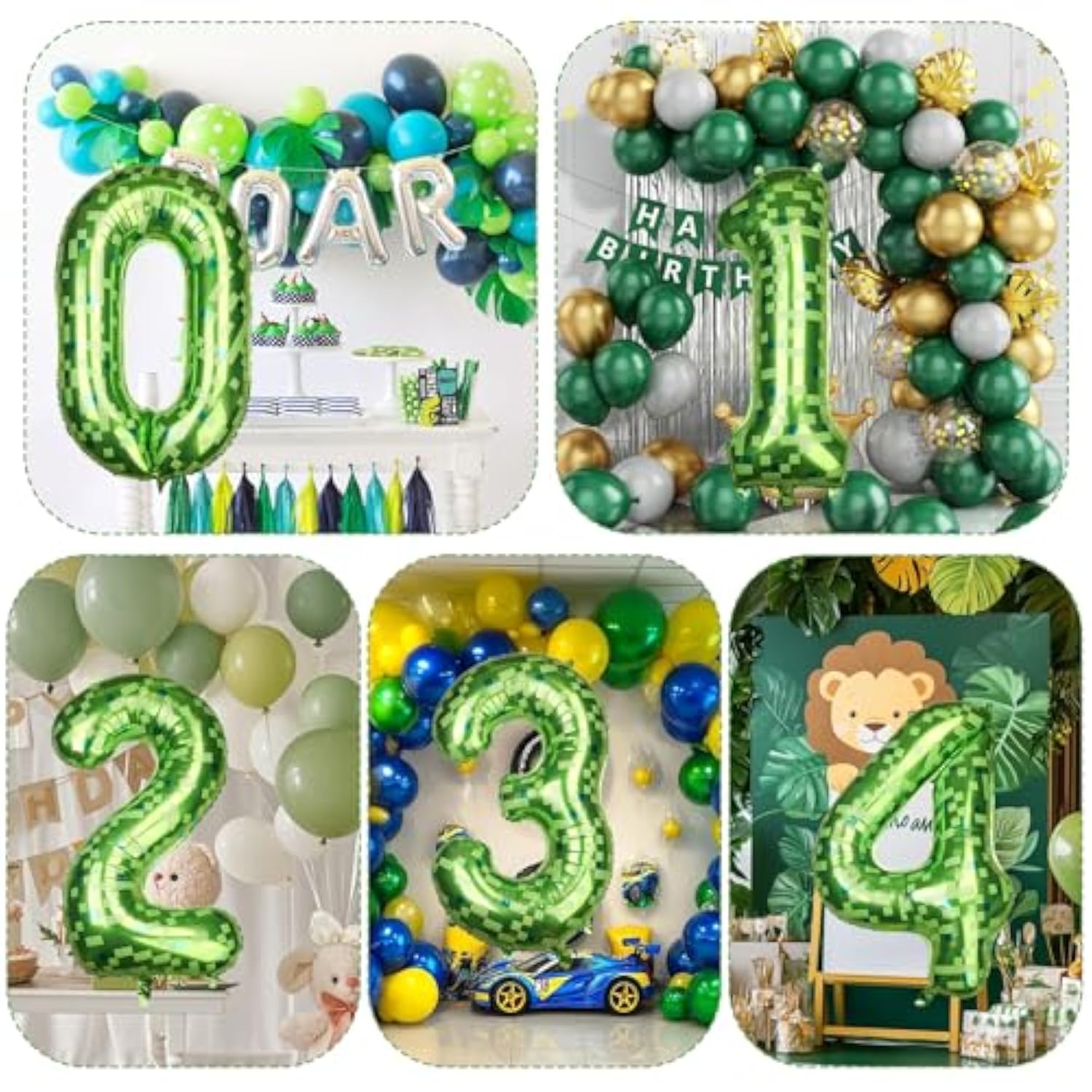 40 Inch Giant Green Pixel Number 0-9 Foil Balloons, Large Number Balloons Birthday Party Decoration Supplies (Number 7)