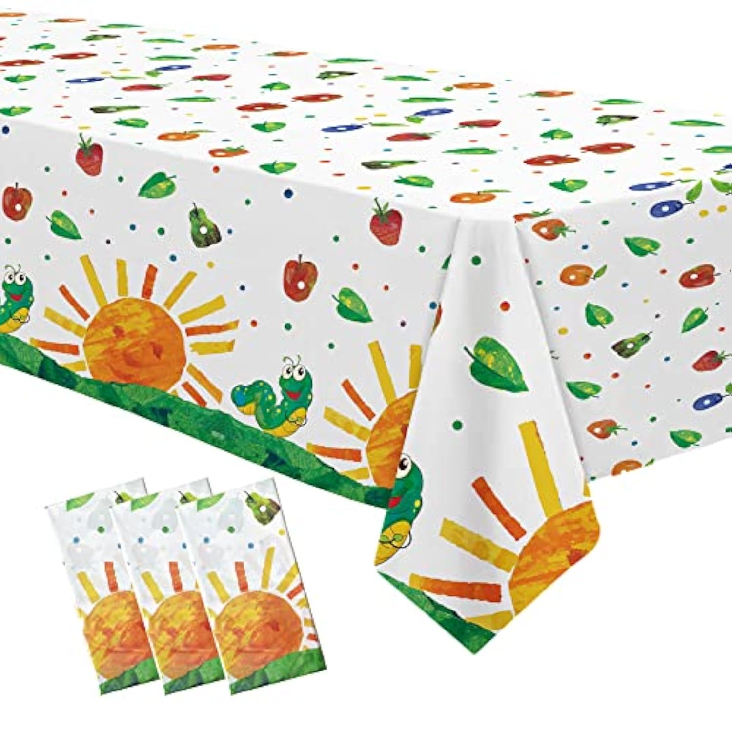 Hungry Theme Caterpillar Party Tablecloth Decorations - Disposable Caterpillar Birthday Table Cover Party Supplies For Birthday Baby Shower - 3 Pack (54In X 108In)