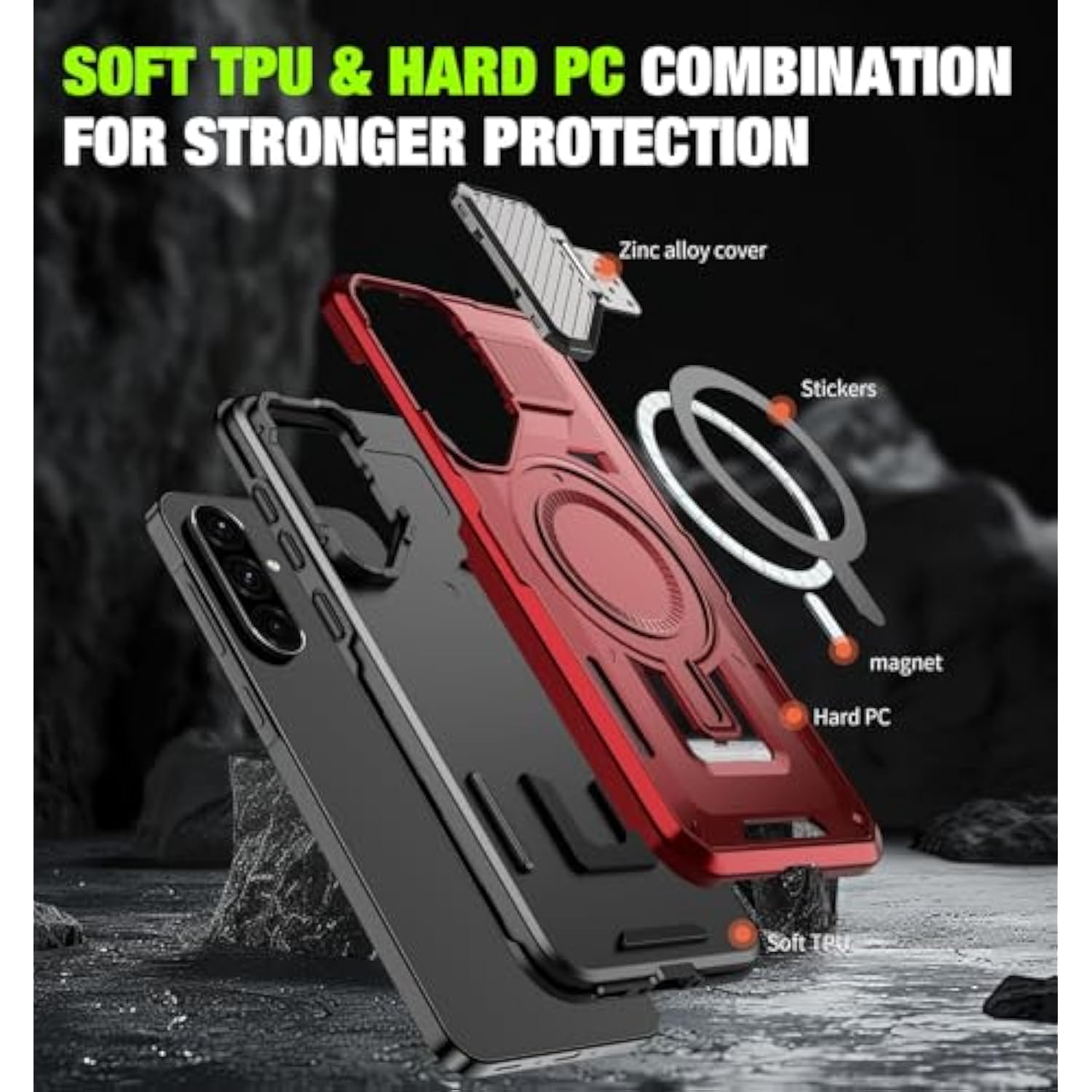 For Samsung Galaxy A36 5G Phone Case Built In Lens Protector [Compatible With Magsafe] [15 Ft Military Grade Drop Protection] With 2X Tempered Glass Screen Protector Shockproof Case(Eed)