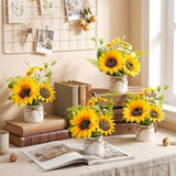 16 Pcs Artificial Sunflower Potted Plants Rustic Silk Sunflowers For Kitchen Spring Centerpieces For Tables Yellow Fake Flower With Plastic Pot For Summer Bathroom Wedding Office (White)