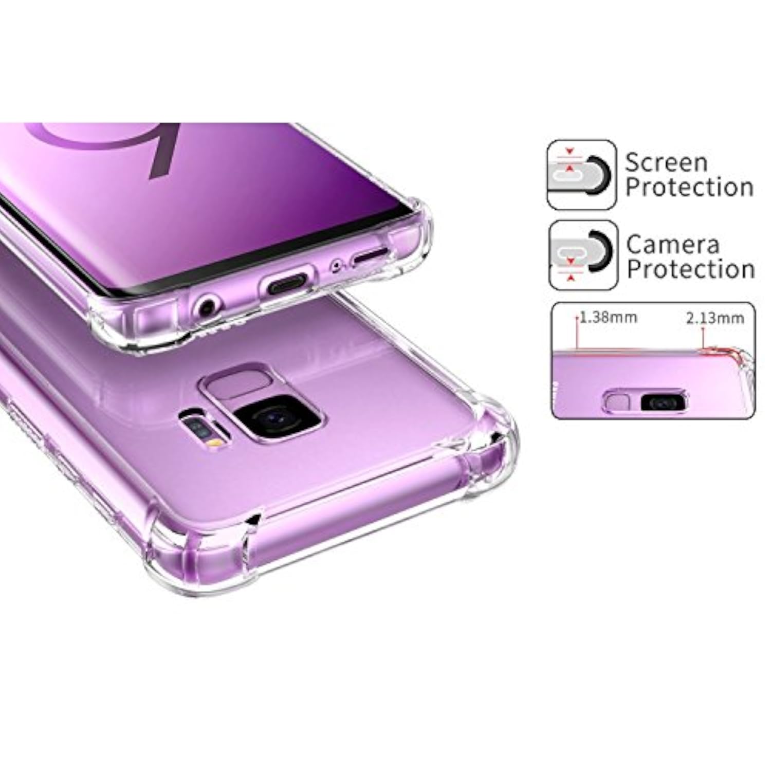 Clear Case for Samsung Galaxy S9, Airbag Corners Shockproof Bumper Protective Cover Hybrid Design Hard PC Back + Flexible TPU Frame