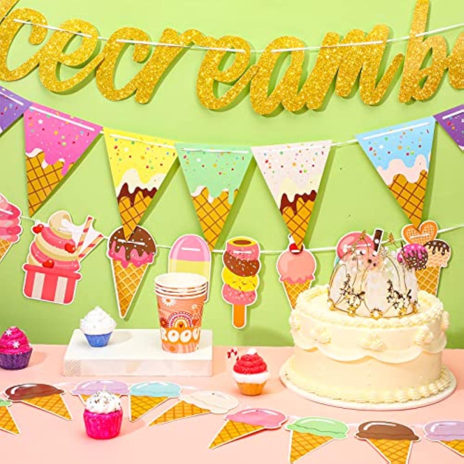 5 Pcs Ice Cream Party Decorations Ice Cream Theme Bar Banner 10 Ft Creams Pastel Garland Party Supplies Garland Sign For Sweet Birthday Baby Shower Wedding Holiday Bachelorette Decor