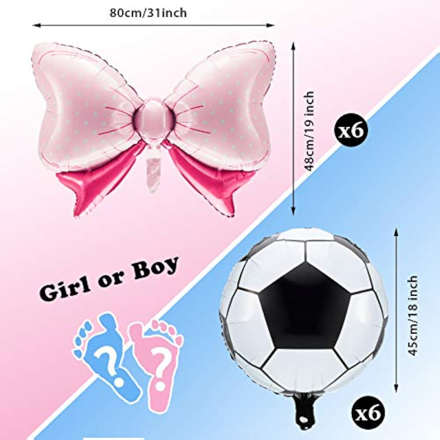 12 Pieces Gender Reveal Soccer Ball Balloons Includes 6 Pink Bow And 6 Soccer Ball Balloons Party Favors Supplies Decoration Accessories For Gender Reveal Party, Baby Shower, Birthday